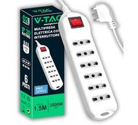 V-TAC Prise Multiple Peu encombrante avec 6 Prises avec Interrupteur et câble de 1,5 m de Long, Super Stable, 6 Prises 10/16 A Bypass 2P+T, Prise 16 A, Prise pour la Maison, Le Bureau