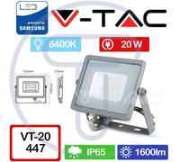 V-TAC PRO VT-20 447 Projecteur LED SMD Chip Samsung 20W Couleur Gris 6400K IP65
