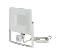 V-TAC Projecteur LED puce Samsung 50 W avec capteur de mouvement et crépusculaire et interrupteur manuel de verrouillage couleur blanche 3000 K IP65