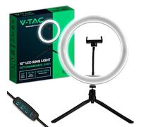 V-TAC Ring Light de Table Professionnel avec Trépied pour Selfie, Vidéo, Photo, Tiktok - Anneau Lumineux - Lampe Annulaire LED pour Smartphone avec 3 Modes d'éclairage - avec Panneau de Commande
