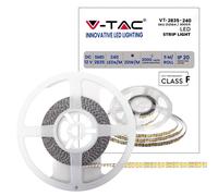 V-TAC Ruban LED bobine de 5 mètres 20 W au mètre ruban lumineux SMD 2835 Couleur de la lumière blanche chaude 3000 K d'intérieur avec bande adhésive, alimentée à 12 V.