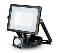 V-TAC VT-20-S-W, Projecteur LED Puce Samsung 20 W avec détecteur de mouvement et crépusculaire et interrupteur manuel de verrouillage couleur noir 4000 K IP65