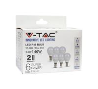V-TAC VT-2266 Lot de 6 ampoules LED sphériques Culot E14 5,5 W 470 lm 2700 K G45