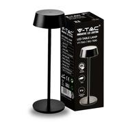 V-TAC VT-7562 Lampe de Table LED Noir 2W Aluminium USB Rechargeable avec Tactile