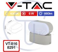 V-TAC VT-816 8291 Applique ovale LED 6W Gris Lumière Naturelle IP65