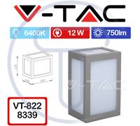 V-TAC VT-822 8339 Lampe murale LED 12W Gris Lumière froide 6400K