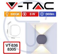 V-TAC VT-836 8305 LED Wall Lamp Sphere 6W Double Beam Grey 3000K