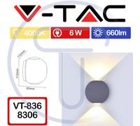V-TAC VT-836 8306 LED Wall Lamp Sphere 6W Double Beam Gris 4000K