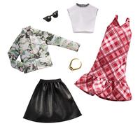 V tements Barbie - 2 tenues pour poup e comprenant une veste en jean fleurie et une jupe noire en cuir, cadeau pour les enfants de 3 8 ans