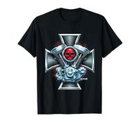 V-Twin Moto Moteur Iron Cross Crâne Rouge Biker T-Shirt