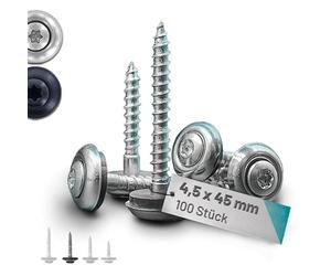 V VOOXA VOOXA Pack de 100 vis de plombier inox A2 4,5 x 45 avec rondelle d'étanchéité EPDM 15 mm tête d'objectif TX20 | Pour bois/métal/plastique ou avec chevilles pour murs