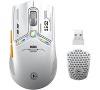 V08 Souris Gaming sans Fil,2.4 G/USB-C/Bluetooth,12000 DPI,6 Boutons Programmables Ergonomique Souris, Couverture magnétique en nid d'abeille,avec prolongateur de récepteur pour PC/Mac(Blanc)
