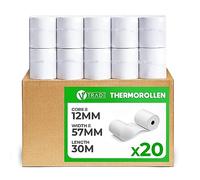 V1 Trade Rouleau Papier Thermique - 57mmx30m x 12,5mm Rouleau TPE 20 Pièces - Sans BPA Rouleau Imprimante Thermique - pour Caisse Enregistreuse - Durabilité de l'impression 5 Ans