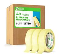 V1 TRADE Ruban Masquage Peinture - Ruban Crêpe 25mm x 50m 48 pièces - Imperméable Bande Cache Peinture - pour Peintres, Artistes et Designers - Sans Trace - n'endommage pas la Surface