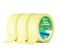 V1 TRADE Ruban Masquage Peinture - Ruban Crêpe 50mm x 50m 3 pièces - Imperméable Bande Cache Peinture - pour Peintres, Artistes et Designers - Sans Trace - n'endommage pas la Surface