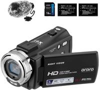 V12 Caméscope Full Hd 1080P 30Fps Caméra À Vision Nocturne Infrarouge Ecran Lcd 3.0 Pouces Caméscope À Zoom 16X Avec Carte Sd 16Gb Télécommande Et 2 Batteries