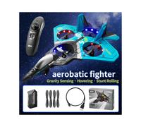 (V17-BLUE-1Battery) Avion télécommandé V17 à détection de gravité, planeur, hélicoptère radiocommandé,