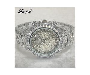 (V298-S) 2022 Marque de luxe MISSFOX Or Hip Hop Montres Hommes Mode Arc-en-ciel Diamant Étanche Intelligent