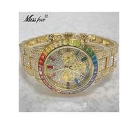(V298R-G) 2022 Marque de luxe MISSFOX Or Hip Hop Montres Hommes Mode Arc-en-ciel Diamant Étanche Intelligent