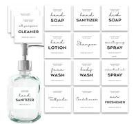 v2croft Lot de 36 étiquettes étanches pour bouteilles, distributeur de savon minimaliste pour salle de bain, cuisine, vaisselle, distributeur de lotion, shampooing, après-shampooing(Blanc)