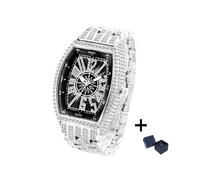 (V319A-Black-S) 2022 MISSFOX Montres de luxe pour hommes Mode Hip Hop Diamant glacé Étanche Tonneau