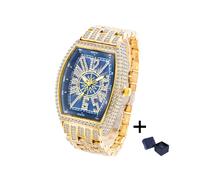 (V319A-Blue-G) 2022 MISSFOX Montres de luxe pour hommes Mode Hip Hop Diamant glacé Étanche Tonneau AAA