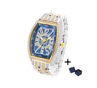 (V319A-Blue-GS) 2022 MISSFOX Montres de luxe pour hommes Mode Hip Hop Diamant glacé Étanche Tonneau