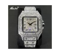 (V324 Argent) Missfox Ice Out Square Montre pour homme Top Marque Luxe Full Diamond Montres pour homme