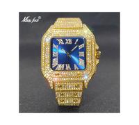 (V324-GB) Missfox Montre carrée Ice Out Diamond Hip Hop Sunburst Cadran Montres à quartz étanches Dropshipping