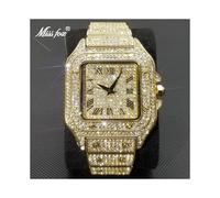(V324 Or) Missfox Ice Out Square Montre pour homme Top Marque Luxe Full Diamond Montres pour homme Ultra