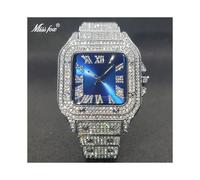 (V324-SB) Missfox Montre carrée Ice Out Diamond Hip Hop Sunburst Cadran Montres à quartz étanches Dropshipping