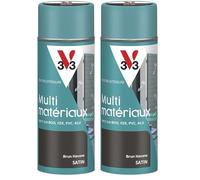 V33 - Aérosol - Bombe Peinture Extérieure Multi-matériaux - Peinture Antirouille - Mobiliers, Fenêtres, Portails, Grilles - Séchage Rapide et Tendu Bon - Teinte Brun havane Satin 400ml (Lot de 2)