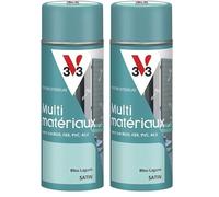 V33 Bombe Peinture Extérieure Multi-matériaux Bleu Lagune Satin 400ml (Lot de 2)
