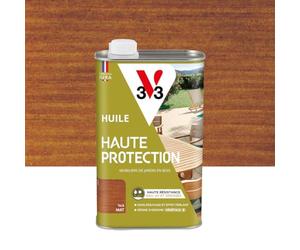 V33 Huile bois extérieur Haute Protection Teck mat - Pour mobilier de jardin - Haute résistance eau, UV et graisses - Sans essuyage et effet perlant - Résine d'origine végétale - 1L