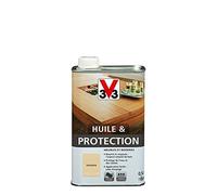 V33 Huile et Protection pour Meubles et Boiseries, Incolore 0,5l | Nourrit et respecte l'aspect naturel du bois, Protège de l'eau et des taches, Application facile sans essuyage