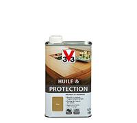 V33 Huile et Protection pour Meubles et Boiseries, Miel 0,5l | Nourrit et respecte l'aspect naturel du bois, Protège de l'eau et des taches, Application facile sans essuyage