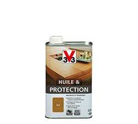 V33 Huile et Protection pour Meubles et Boiseries, Teck 0,5l | Nourrit et respecte l'aspect naturel du bois, Protège de l'eau et des taches, Application facile sans essuyage