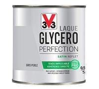 V33 Laque Glycéro Satin, Gris perle, 500 ml (Lot de 1) | Tendu impeccable, Adhérence directe, Multi-supports, Intérieur-Extérieur, Haute résistance taches et chocs