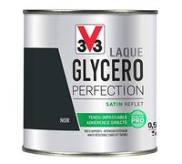 V33 Laque Glycéro Satin, Noir, 500 ml (Lot de 1) | Tendu impeccable, Adhérence directe, Multi-supports, Intérieur-Extérieur, Haute résistance taches et chocs