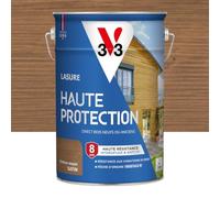 V33 Lasure Bois extérieur Chêne moyen satin - Haute Protection 8 ans - Haute résistance hydrofuge et anti-UV - Résiste aux variations du bois - Ecolabel, résine d'origine végétale - 5L