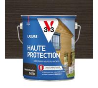 V33 Lasure Bois extérieur Noir charbon satin - Haute Protection 8 ans - Haute résistance hydrofuge et anti-UV - Résiste aux variations du bois - Ecolabel, résine d'origine végétale - 2,5L