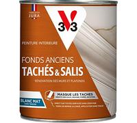 V33 Peinture blanche mur et plafond mat, FOND ANCIENS TACHES & SALIS, idéal rénovation, 1L