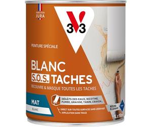 V33 Peinture blanche mur et plafond mat, FOND ANCIENS TACHES & SALIS, idéal rénovation, 1L