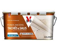 V33 Peinture blanche mur et plafond mat, FOND ANCIENS TACHES & SALIS, idéal rénovation, 2,5L