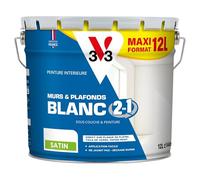 V33 Peinture blanche mur et plafond satinée, BLANC 2 EN 1, 12L