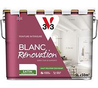 V33 105740 Peinture blanche mur et plafond satinée - multi-supports - monocouche, Blanc Satin, 5 L