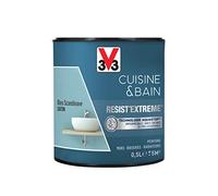 V33 Peinture Cuisine & Bain Resist'Extrême® Satin - Bleu Scandinave - 0,5L | Multi-supports, Peinture murs boiseries radiateurs, Imperméable, Anti-taches, Ultra Lessivable