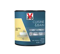 V33 Peinture Cuisine & Bain Resist'Extrême® Satin - Jaune Vichy - 0,5L | Multi-supports, Peinture murs boiseries radiateurs, Imperméable, Anti-taches, Ultra Lessivable
