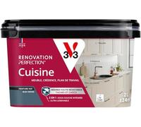 V33 Peinture Cuisine - Rénovation Perfection® - Haute Résistance taches et Chocs - Ultra-Lessivable - Meuble - Crédence - Plan de travail - Bleu Orage mat - 2L