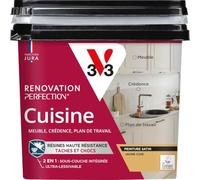 V33 Peinture Cuisine - Rénovation Perfection® - Haute Résistance taches et Chocs - Ultra-Lessivable - Meuble - Crédence - Plan de travail - Jaune Cuir satin - 750ml